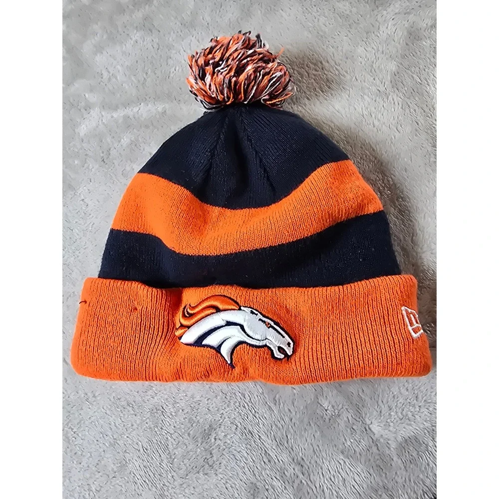Denver Broncos NFL New Era Youth‎ Pom Beanie Knit Hat Orange Black Winter